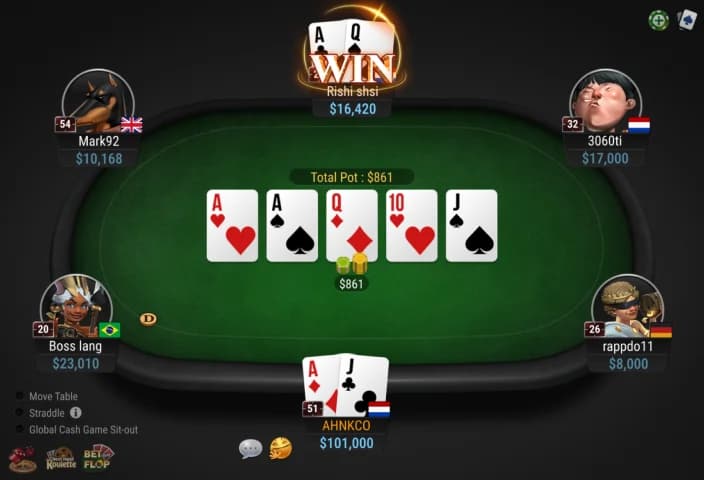 Раздача с бэд-битом за столом Bad Beat Jackpot
